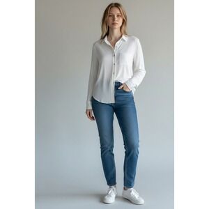 Flag & Anthem White Button Front Shirt Cotton Blend Minimalist Classic Small NEW
